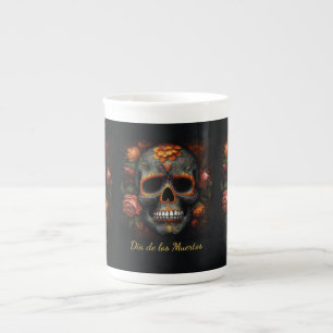 Tasse En Porcelaine Crâne de sucre floral Dia de los Muertos Calavera