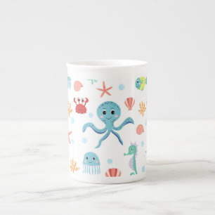 Tasse En Porcelaine Créatures marines sous-marines fantaisistes