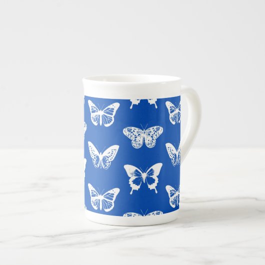 Tasse En Porcelaine Croquis papillon, bleu cobalt et blanc (Devant droit)