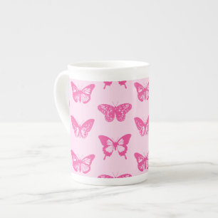 Tasse En Porcelaine Croquis papillon, rose pâle et fuchsia
