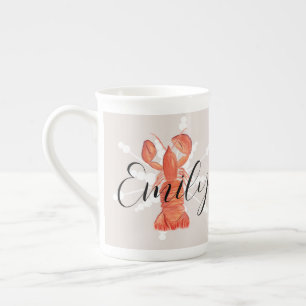Tasse En Porcelaine Crustacé écrevisse de Noël Aquarelle Flocon de nei