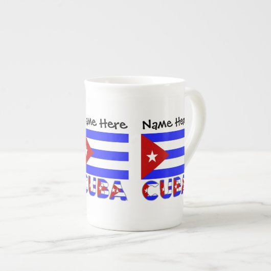 Tasse En Porcelaine Cuba Drapeau bleu clair Cubain Personnalisé (Devant droit)
