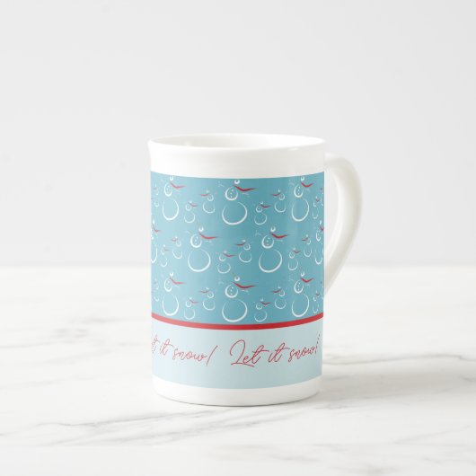 Tasse En Porcelaine Cyan Red Laisser neiger mignon Snowman Motif de fa (Devant droit)