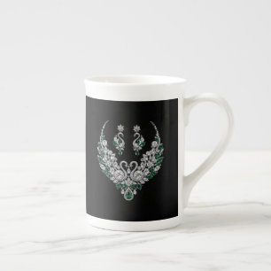 Tasse En Porcelaine Cygnes de cristal d'émeraude Bijoux de luxe