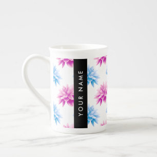Tasse En Porcelaine Dahlia rose et bleu, motif floral, votre nom