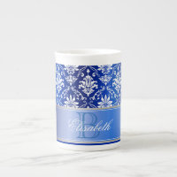 Damassé bleue et blanche de monogramme