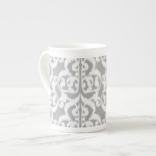 Tasse En Porcelaine Damassé mauresque Ikat - gris argent et blanc