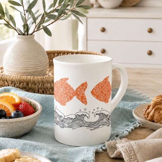 Tasse en porcelaine de Bone Fish & Waves côtière