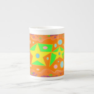 Tasse En Porcelaine Décor d'art joyeux orange jaune vert