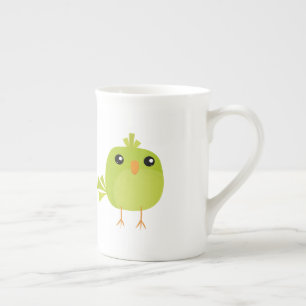 Tasse En Porcelaine Dessin animé d'oiseau vert