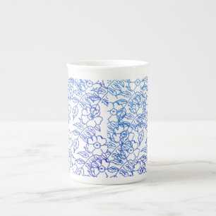 Tasse En Porcelaine Dessin botanique bleu design floral vintage unique