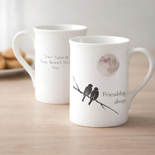 Tasse En Porcelaine Deux oiseaux Sumi-E Amitié, toujours Galentine