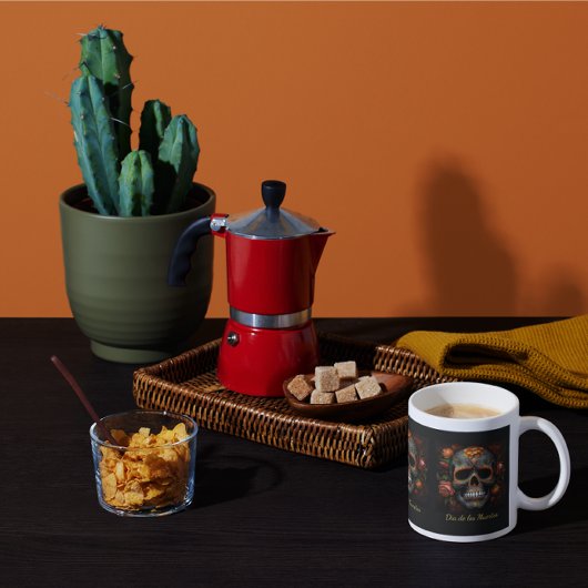 Tasse En Porcelaine Dia de los Muertos peint crâne personnalisable