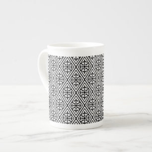 Tasse En Porcelaine Diamants Damas médiévaux, noir et blanc