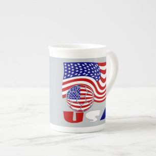 Tasse En Porcelaine Drapeau USA Ballon de Football Fond Gris