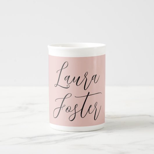Tasse En Porcelaine Écriture manuscrite classique Nom élégant Rose Gol (Devant)