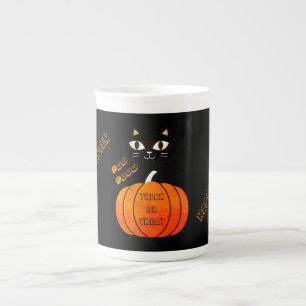 Tasse En Porcelaine Éffrayant Cute Orange Chat Noir Citrouille Hallowe