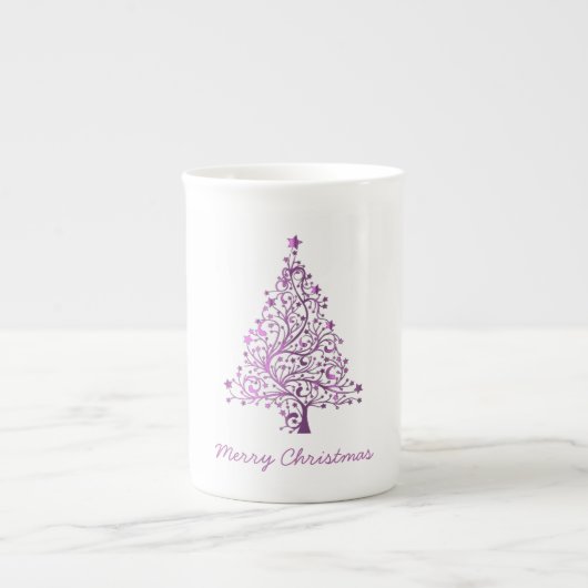 Tasse En Porcelaine Élégant arbre de Noël rose étoilé (Devant)