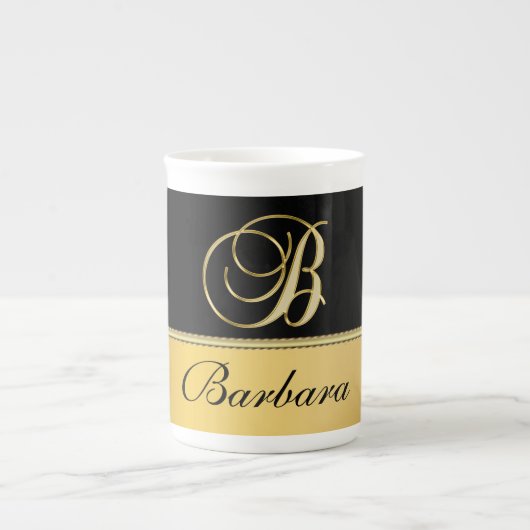 Tasse En Porcelaine Élégant "B" Monogramme Nom personnalisé Black Gold (Devant)