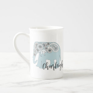 Tasse En Porcelaine Élégant éléphant paisley bleu boho chic