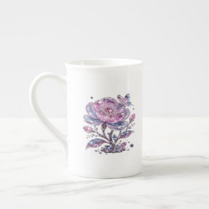 Tasse En Porcelaine Élégant motif botanique rose poudré