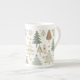 Tasse En Porcelaine Élégant Saga vert Noël Arbres motif