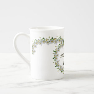 Tasse En Porcelaine Elégante Roses Blanches Verdure Mère de la Mariée