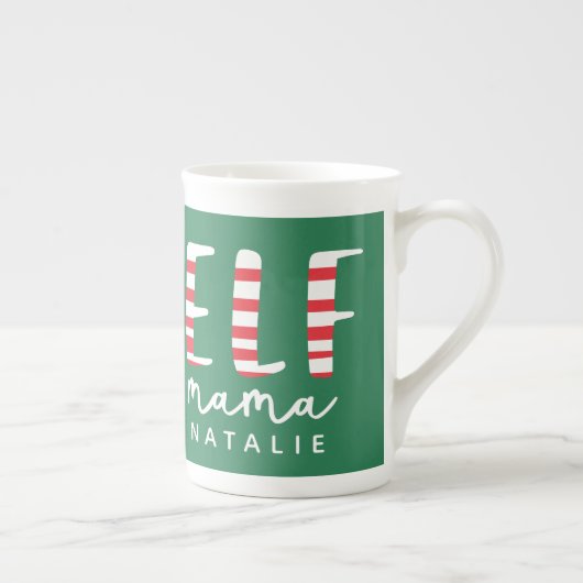 Tasse En Porcelaine Elf maman fête Noël rouge, vert et blanc (Droite)