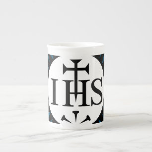 Tasse En Porcelaine Emblème de la Compagnie de Jésus Monogramme