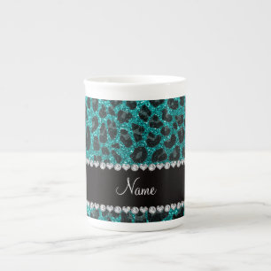 Tasse En Porcelaine Empreinte de léopard d'parties scintillant d'aqua