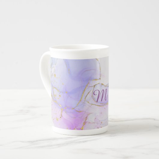 Tasse En Porcelaine Encre d'alcool rose, pourpre et bleu (Devant gauche)