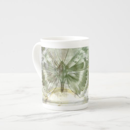 Tasse En Porcelaine Entrée de papillon vert avec porte en fer (Devant gauche)