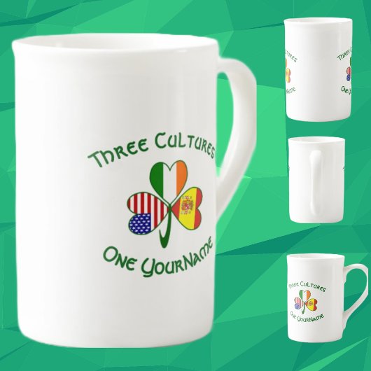 Tasse En Porcelaine Espagne Irlande USA Drapeaux Shamrock Votre nom