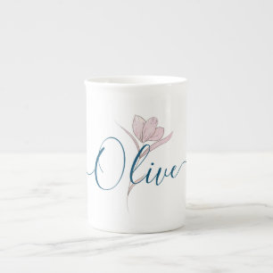 Tasse En Porcelaine Esquisse florale Aquarelle personnalisée Élégante