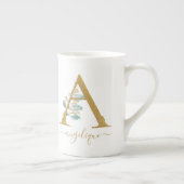 Tasse En Porcelaine Eucalyptus Verdure Aquarelle Or Monogramme A (Droite)