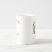 Tasse En Porcelaine Eucalyptus Verdure Aquarelle Or Monogramme C (Devant)