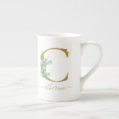 Tasse En Porcelaine Eucalyptus Verdure Aquarelle Or Monogramme C (Droite)