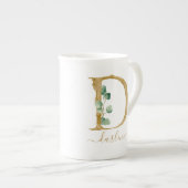 Tasse En Porcelaine Eucalyptus Verdure Aquarelle Or Monogramme D (Devant droit)