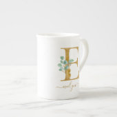 Tasse En Porcelaine Eucalyptus Verdure Aquarelle Or Monogramme E (Devant droit)