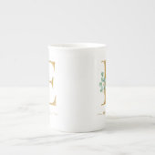 Tasse En Porcelaine Eucalyptus Verdure Aquarelle Or Monogramme E (Devant)