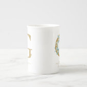 Tasse En Porcelaine Eucalyptus Verdure Aquarelle Or Monogramme G (Devant)