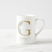Tasse En Porcelaine Eucalyptus Verdure Aquarelle Or Monogramme G (Droite)