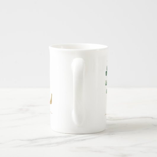 Tasse En Porcelaine Eucalyptus Verdure Aquarelle Or Monogramme L (Dos)