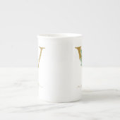 Tasse En Porcelaine Eucalyptus Verdure Aquarelle Or Monogramme V (Devant)
