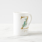 Tasse En Porcelaine Eucalyptus Verdure Aquarelle Or Monogramme Z  (Devant droit)