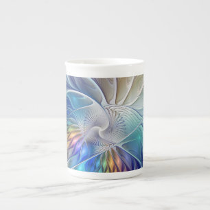 Tasse En Porcelaine Fantaisie florale, fleur fractale abstraite coloré