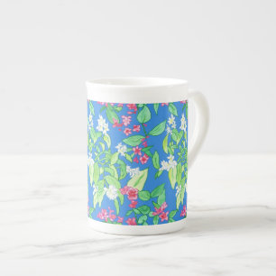 Tasse En Porcelaine Fausse orange, Weigela, rose, blanc sur le bleu