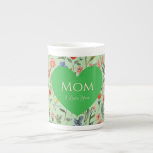 Tasse En Porcelaine Fête des Mères ,Je T'Aime,Fleurs Motif,Cœur d'Amou