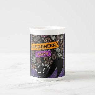 Tasse En Porcelaine Fête d'Halloween et Chat Noir