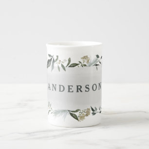 Tasse En Porcelaine Feuillage d'aquarelle de moutarde et d'olive
